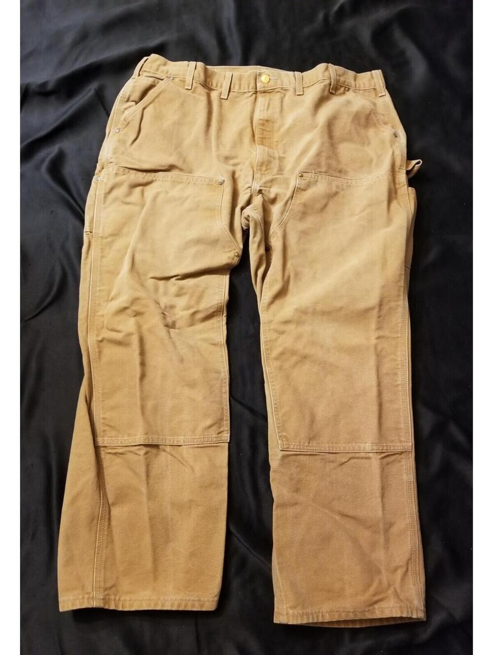 Vtg Carhartt B01 BRN Duck Double Knee Work Dungaree Pants 44x30 40x28 USA